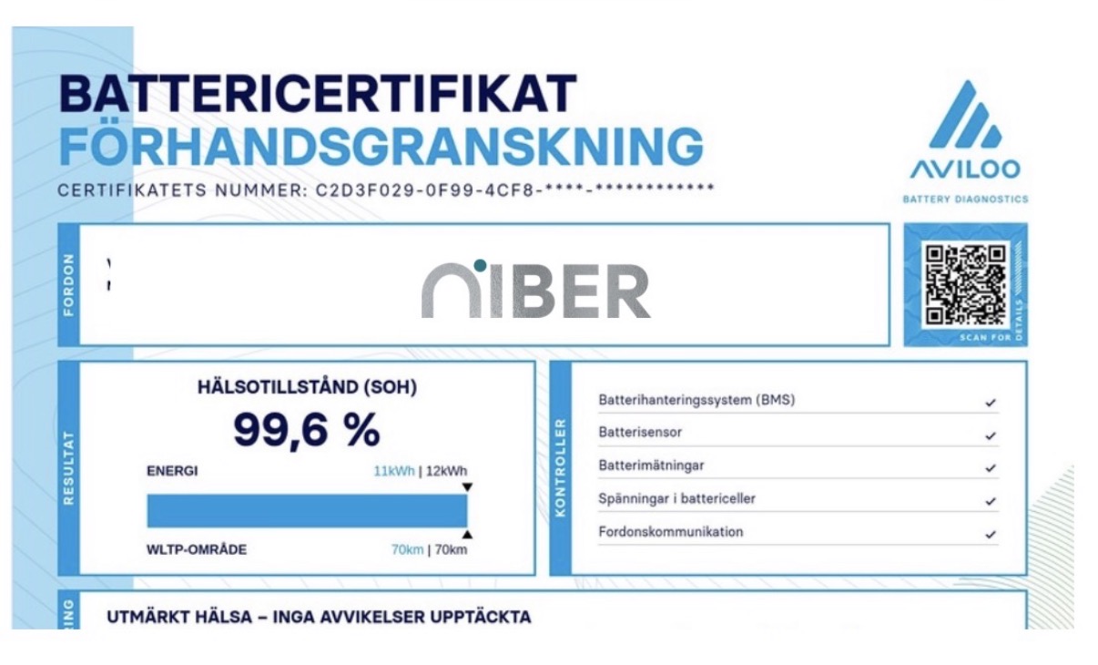 Exempel på batteritestcertifikat - Förhandsgranskning