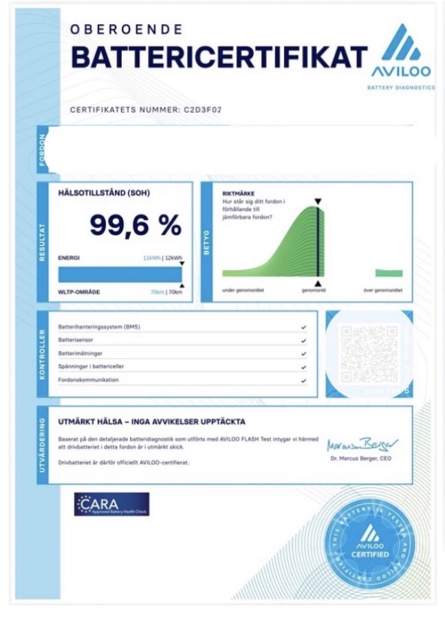 Exempel på batteritestcertifikat - Komplett rapport
